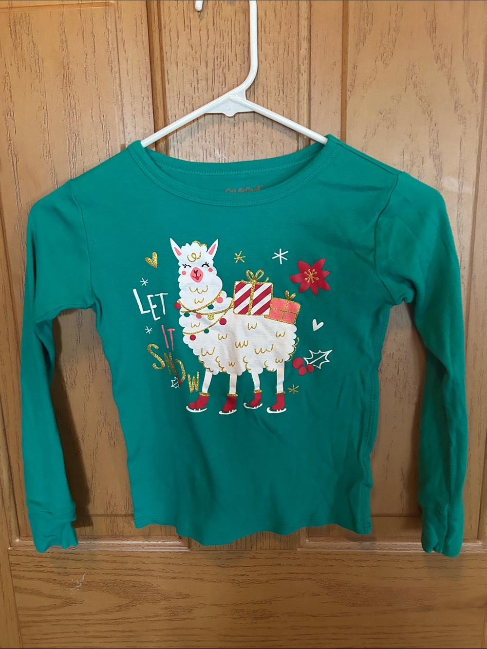 Cat & Jack Teal Long Sleeve Tee with Festive Llama Graphic